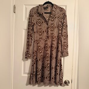 INC International Concepts Brown & Cream Retro Print Dress (S)